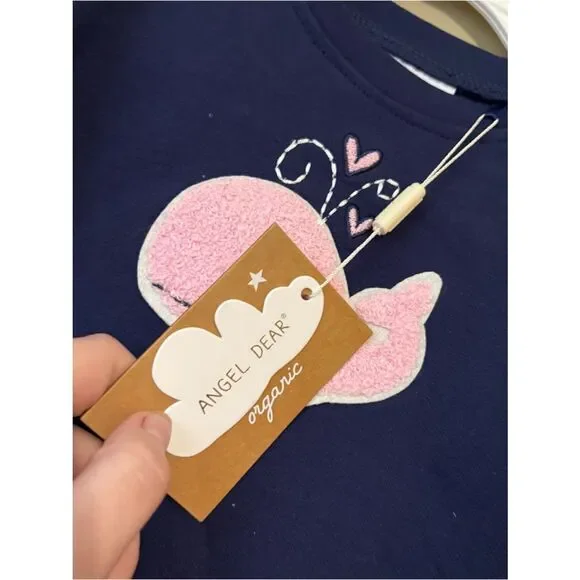 Angel Dear Bubbly Whale Pink French Terry Sweatshirt Bubble 6-12M NWT - Picture 2 of 3